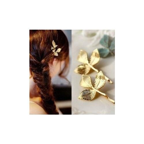 New Fresh European And American Style Three-dimensional Golden Leaves Retro Small Hair Clip Side Clip Female Wedding Accessories