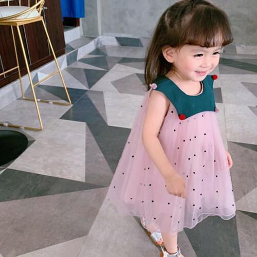 New Kids Girls Summer Dress 2019 Lovely Baby Sleeveless Dot Mesh Ball Gown Vest Princess Dress Toddler Girl Clothes For 2-7Years