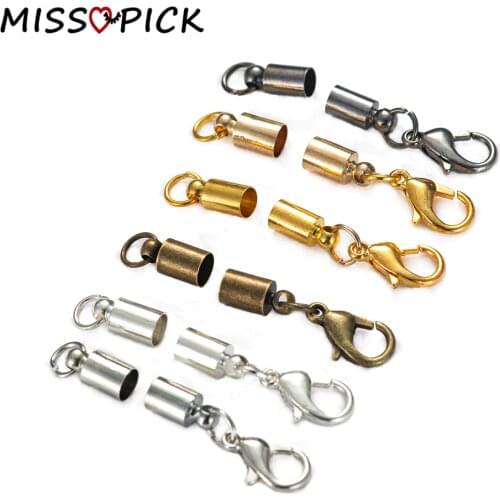 10pcs/lot 2-10mm Crimps End Tip Caps Connectors Leather Cord Bracelet Lobster Clasps Hooks For Jewelry Making Diy Findings