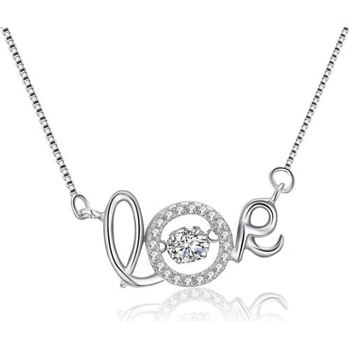 SILVERHOO Inlay Zircon Necklace For Women S925 Sterling Silver Clever Series Letter LOVE Pendent Necklace Party Gifts Jewelry