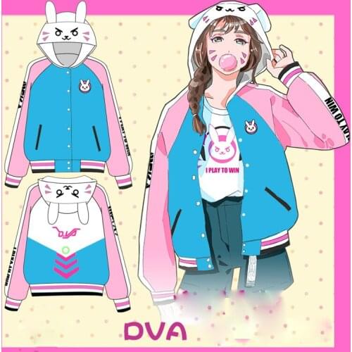 Dva coat Hot game heros Dva Cosplay dva hoodie adult costume top pink blue coat