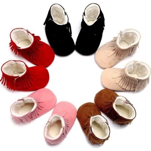 Hot Baby Snow Boots Newborn Baby Girl Boy Kids Solid Fringe Shoes Infant Toddler Soft Soled Anti-slip Boots 0-24M