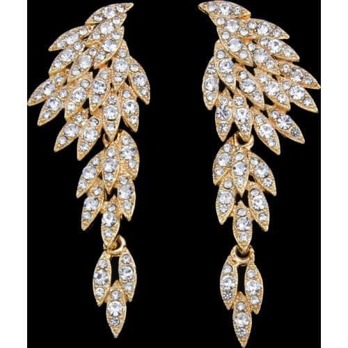 Luxury Crystal Wedding Big Angel Wings Statement Earrings For Brides Silver Color Gold Drop Long Rhinestone Earring Brincos