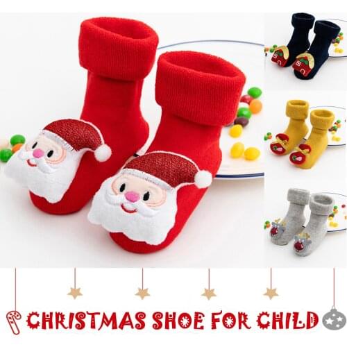Christmas Red Baby Socks Floor Anti-slip Cotton Cartoon Doll Socks With Bells Newborn Baby Girls Boys Toddlers Soft Cute Boots