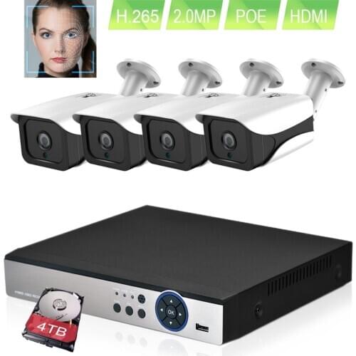 H.265 CCTV Network System 4CH 2Mp Security Camera System 1080P AI Face Camera Outdoor Video Surveillance Camera 4CH POE NVR
