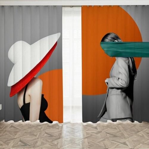 Customized 2pcs New Nordic Simple Character Printing Curtains for Bedroom Luxury Window Curtains for Living Room Modern Curtains