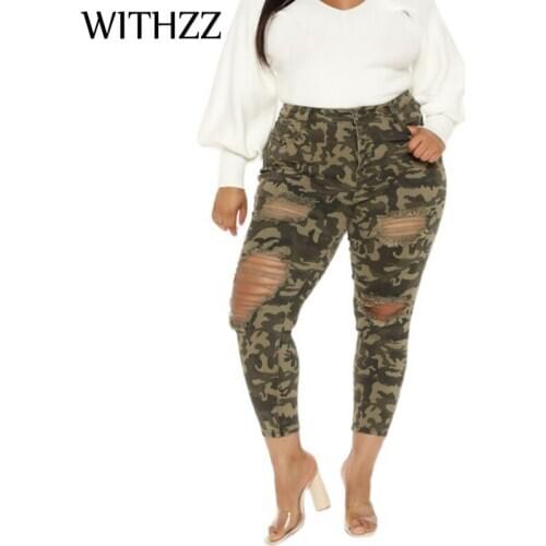 WITHZZ Womens Spring Autumn Camouflage Plus Size 5XL Hole Trousers Pants
