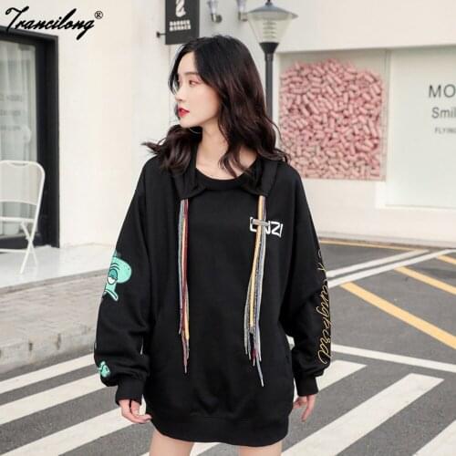 Hooded Velvet Sweatshirts Hat Women Oversize Hoodies Harajuku Streetwear Long Sleeve Casual Pullover All-match Ladies Autumn