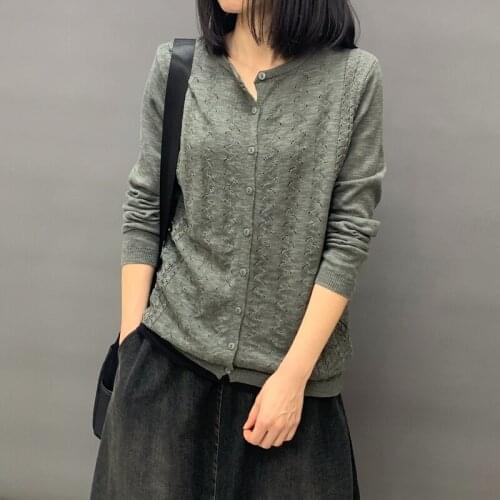 Solid Hollow Out Knitted Women Sweater And Cardigan Autumn New 2021 Lightweight Casual Female Outwear Coats Tops