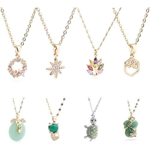 The New Simple Beauty-Temperament Womens Necklace Inlaid Cubic Zirconia Pendant Gold-plated Fine Necklace Gifts Direct Sales