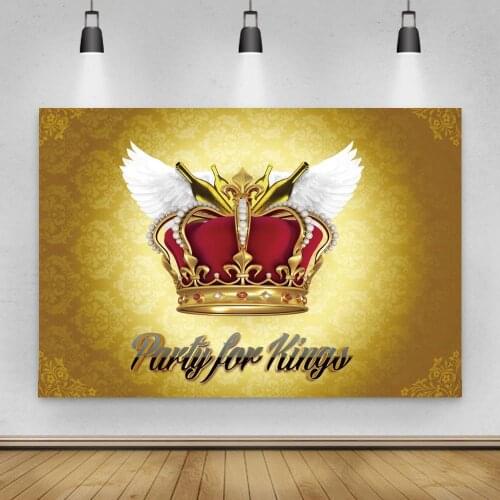 Golden Board Party For King Decor Backdrops Photography Big Red Crown White Wings Prince Princess Birthday Photo Backgrounds