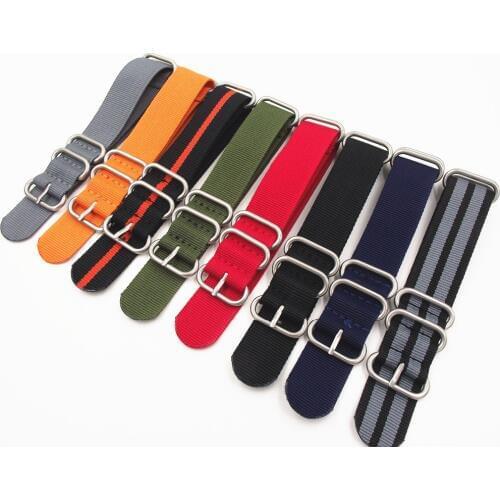 1PCS Heavy duty nylon straps 20mm 22mm 24mm Nylon Watch band NATO strap zulu strap watch strap silver ring buckle