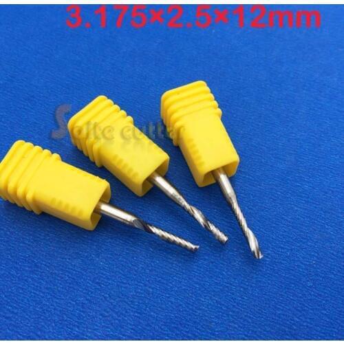 3pcs HQ AAA 3.175*2.5*12MM Single Flute Bit Carbide End Mill Set, CNC Router End Mills Wood Cutter Milling,Acrylic Cutting Bits