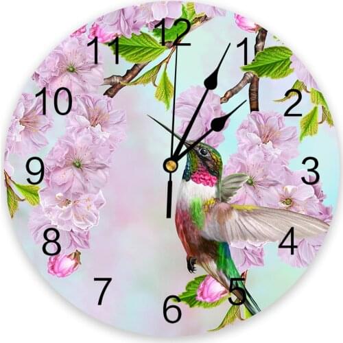 Spring Cherry Blossom Hummingbird 3D Wall Clock Modern Design Living Room Decoration Kitchen Clock Art Wall Watch Home Decor