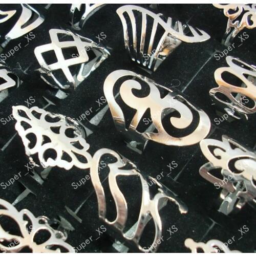 50Pcs Whole Packs iron Alloy Silver Plated Rings For Women Men Jewelry Bulk Lots LR130 Free Shipping