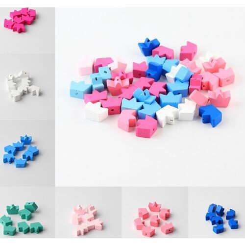 50pcs/lot multicolour Crown Natural Wooden Spacer Beads For Jewelry Making Pacifier Clip Beads 13x16mm