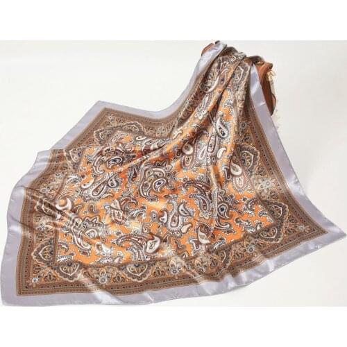 AMYO 90CM Square Scarf Silk Satin Bandana Women Print Summer Small Bag Wrap Bohemian Ladies Indian Muslim Islamic Kerchief