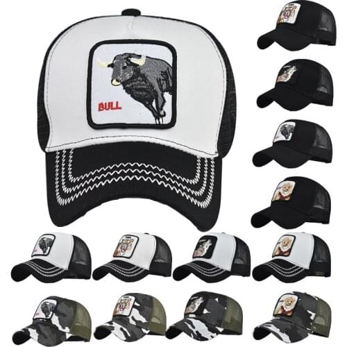 Animal Embroidery Patch Mesh Baseball Cap Women Casual Adjustable Sun Hat Men Breathable Sports Cap Trucker Hats Snap Closure