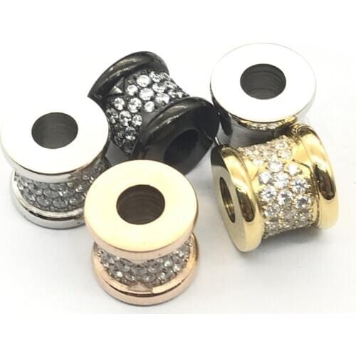 4mm Hole 316L Stainless Steel Zircon Cylinder Beads Charm Spacer Beads For Jewelry Making Necklace Bracelet DIY Fittings