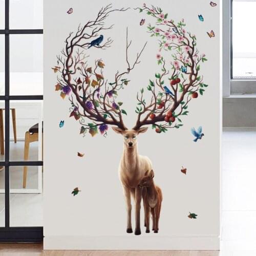COVPAW Wall Stickers Deer Flower Vine Living Room Decorations Wallpaper Home Decor Wall Decals Bedroom Removable Mural Poster