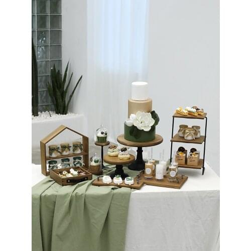 Wooden Cake Stands Sets for Wedding Dawn Birthday Party Cupcake Plates Dssert Tableware Baking Bread Holder Food Tray Bakeware