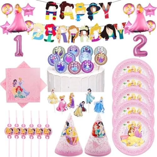 Disney Princess Birthday Party Decorations Snow White Cinderella Disposable Tableware Tablecloth Cup Plate Baby Shower Supplies