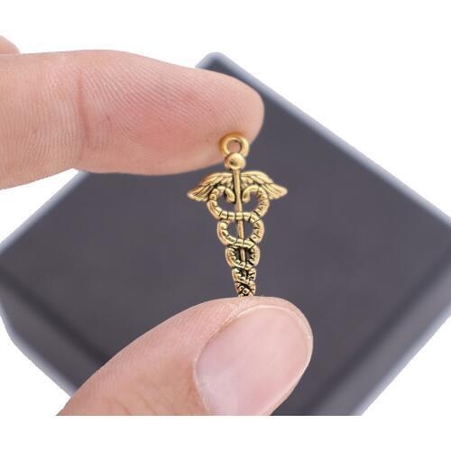 Double Nose Custom DIY Jewelry Making Accessory Alloy Metal Doctor Nurse RN Caduceus Symbol Charm
