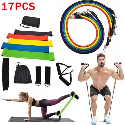 17pcs/set Fitness Resistance Tube Band Yoga Gym Stretch Pull Rope Exercise Training Expander Door Anchor With Handle Ankle Strap