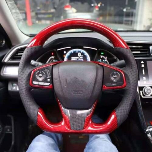Carbon Fiber Racing Steering Wheel Preforated Leather for Honda Civic 16 17 18 19 20 21 10th
