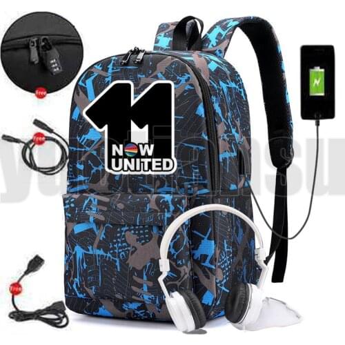 Now United - Better Album Backpack Canvas Zipper School Bags for Teenage Girls UN Team Anime USB Charging Anti-theft Bookbag New