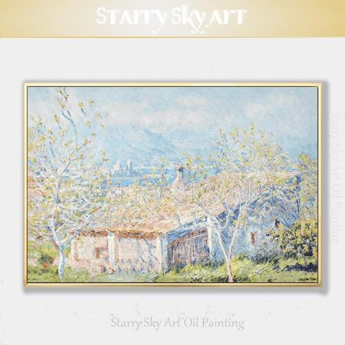 Artist Reproduce Hand-painted Gardeners House in Antibes Oil Painting on Canvas Beautiful Monet Art Painting for Wall Decor