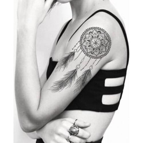 Indian Dream Catcher Waterproof Temporary Tattoo Sticker Black Sanskrit Flowers Fake Tattoos Flash Tatoos Arm Body Art Women Men