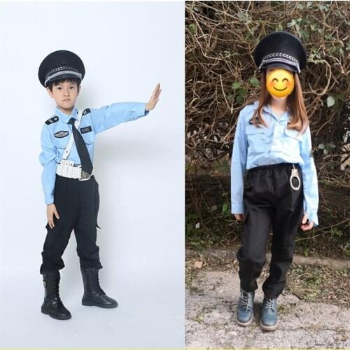 Cosplay Costume Baby Boy Girl Traffic Police Officer Kids Military Policeman Uniform Set Halloween Carnival Party Stage Clothing