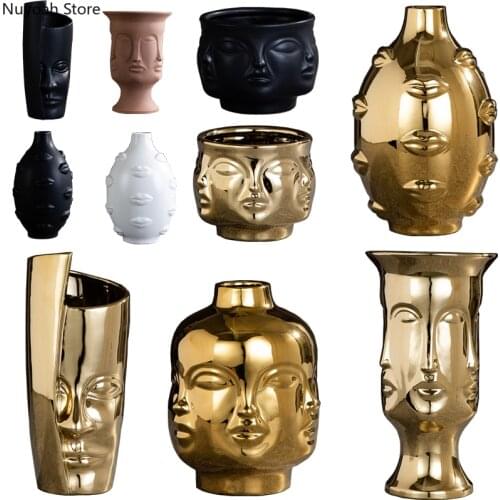 Nordic Ceramic Face Vase Modern Living Room Lip Flower Light Luxury Expression Half Face Decoration Home Decoration Accessories