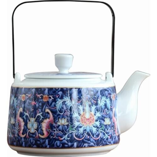 Chinese Style Ceramic Enamel Loop-Handled Teapot Large Household Porcelain Kung Fu Tea Set Single Teapot Tea Kettle pitcher