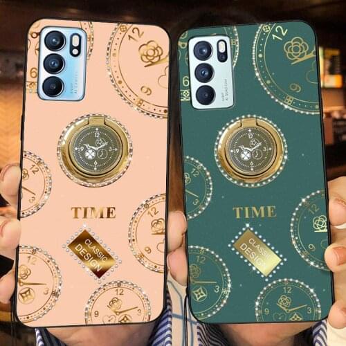 The clock ring mobile phone protective case is suitable for OPPO Reno6 6P K9 diamond-studded glass case