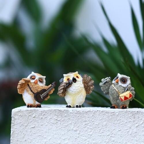Creative Happy Owl Statue Animal Micro Landscape Decoration Figurines Garden Home Desktop Sculpture Cartoon Cute Owl Figurine
