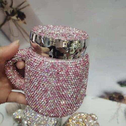 Sparkling Coffee Mug with Lid Ceramic Crystal Rhinestones Tumbler Cup Long Distance Relationship Gifts Milk Water Cups Cute