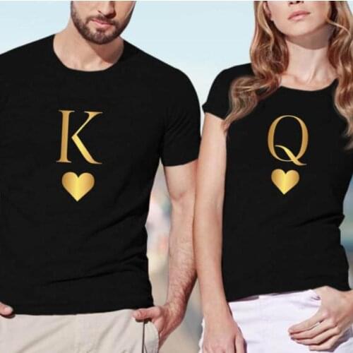 Lovers Casual Tshirt Short Sleeve O Neck Loose Women Tee Tops Camisetas Mujer King Queen Letter Heart Print Couple T Shirt