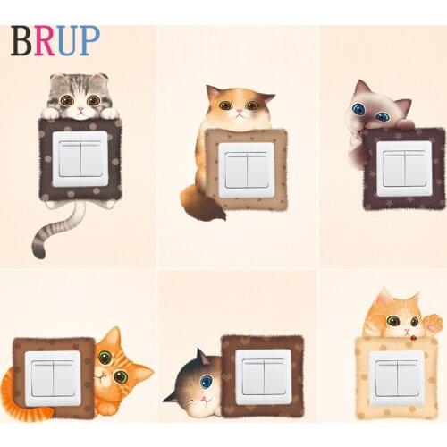 6 Piece Cartoon Cats Switch Stickers Lovely Cats Wall Stickers Art Vinyl Home Decor for Switch Colorful Animals Wall Decals