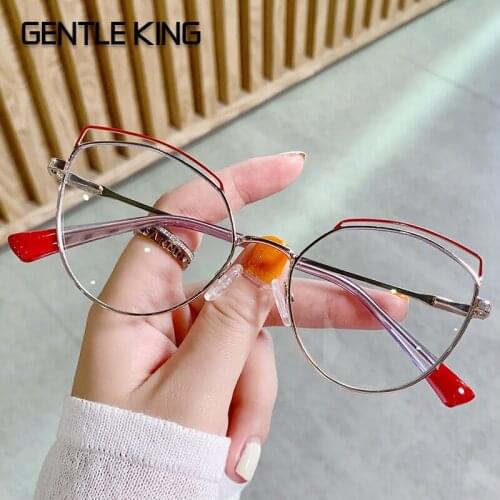 GENTLE KING Cat Eye Metal Anti Blue Light Glasses Frame Men Women Computer Games Goggles Eyeglasses Optical Spectacle Frame