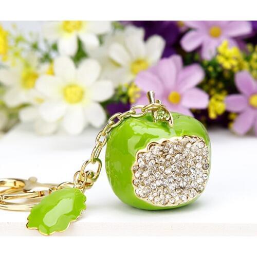 Women New Apple Pendant Key chain Hot Rhinestones Metal KeyChain Charm Car Key Holder Fashion Bag Accessories Gift jewelry
