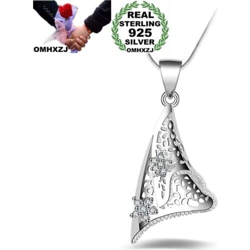 OMHXZJ Wholesale Personality Fashion OL Woman Girl Gift Silver Geometric AAA Zircon 925 Sterling Silver Pendant Necklace NC102