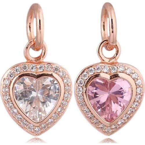 Original Rose Sparkling Love With Pink & Clear Crystal Pendant Beads Fit 925 Sterling Silver Charm Pandora Bracelet DIY Jewelry