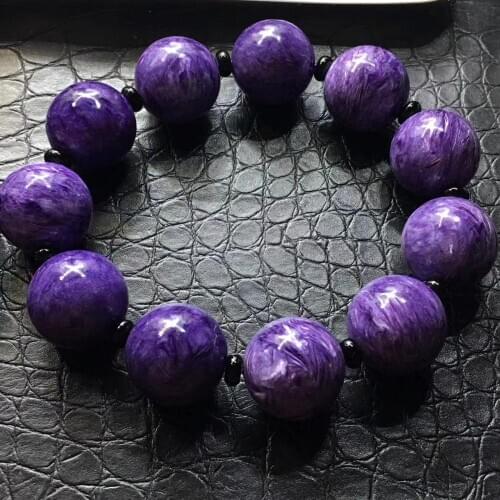 Genuine Natural Purple Charoite Bracelet Russia 19.2mm Crystal Charm Round Beads From Russia Fashion Stone For Women Men AAAAA