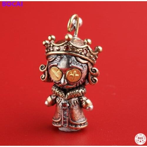 BOCAI S925 Sterling Silver Charm Pendants 2021 Creative Queen Sorcery Doll Hanging Jewelry Pure Argentum Amulet for Women Men
