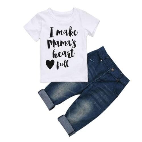 Casual Kids Baby Boys Tops Letter T-shirt +Denim Pants Outfits Set Clothes Size 1-5T