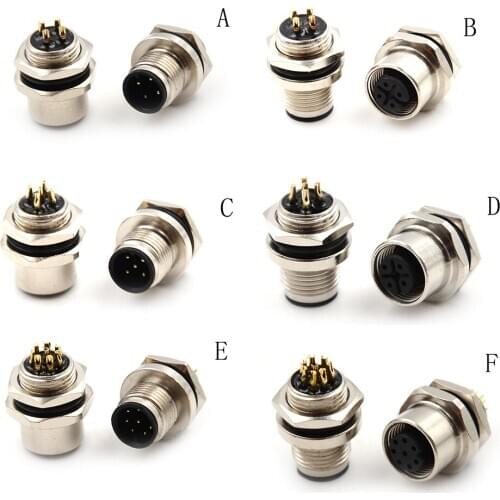 Sensor Connector Flange Socket M12 Male&Female A Type 4 5 8Pin panel back mount threaded coupling