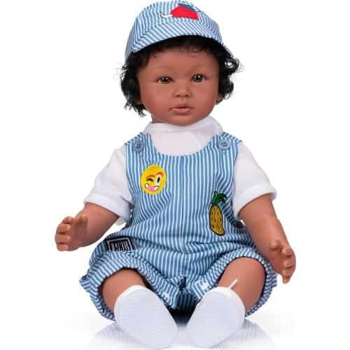 NPK 60CM Lifelike Reborn Toddler in Dark Tan Skin Soft Body Rooted hair Doll Soft Touch Cuddly Baby Doll
