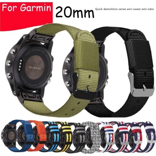 20mm Nylon Canvas Watch Strap for Garmin Fenix 5S Plus 6S Pro Replacement Watch Band Wrist Safe Belt Grade Bracelet w Connectors